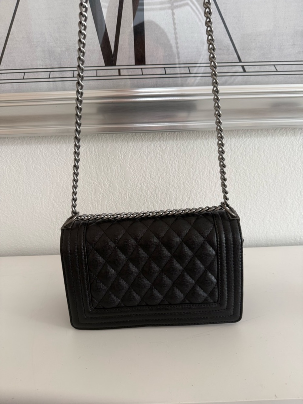 Designer Quilted Leather Shoulder Bag - Black C hanel like - Picture 4 of 10